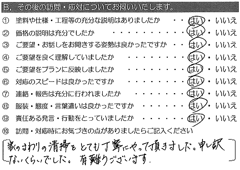 家のまわりの清掃をとても丁寧にやって頂きました。