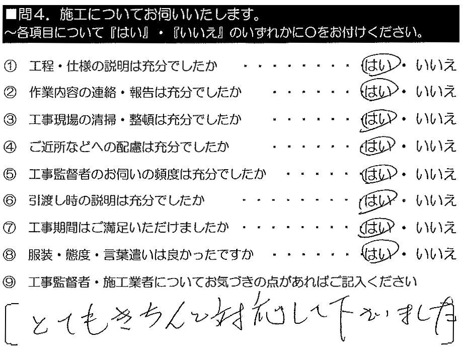 とてもきちんと対応して下さいました。