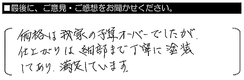 価格は我家の予算オーバーでしたが、仕上がりは細部まで丁寧に塗装してあり、満足しています。