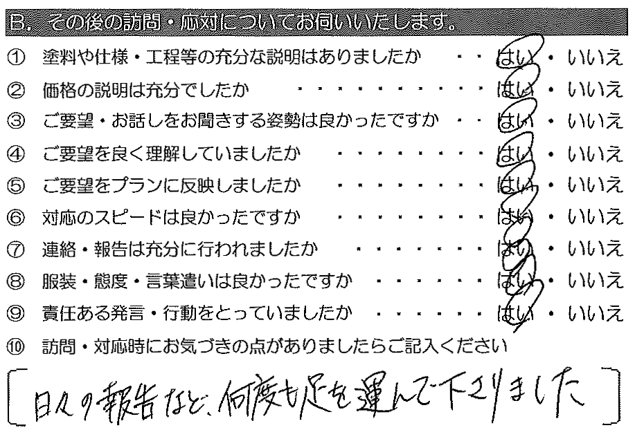 日々の報告など、何度も足を運んで下さりました。