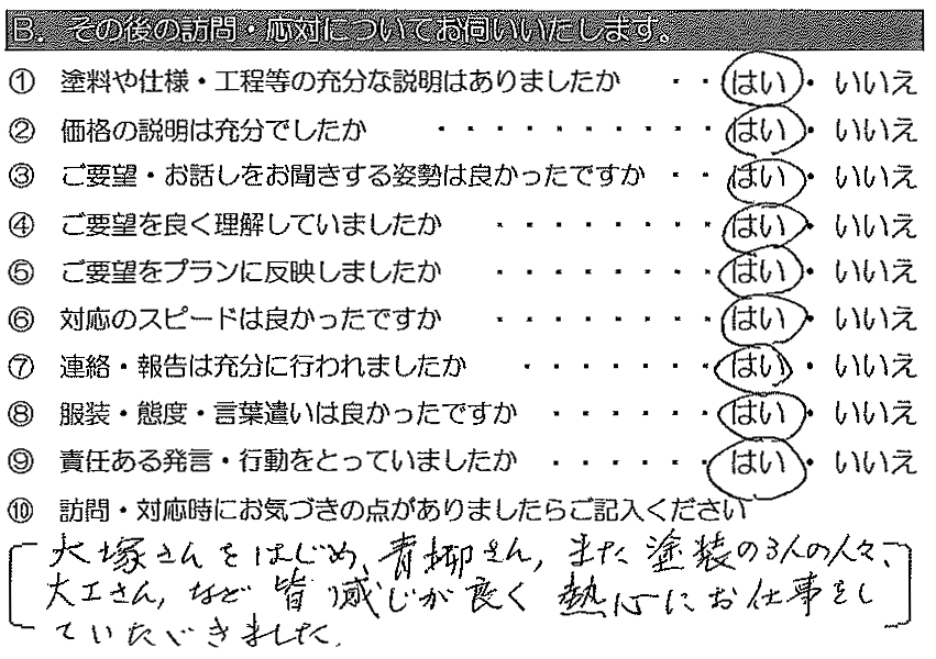 大塚さんをはじめ青柳さん、また、塗装の3人の人々・大工さん