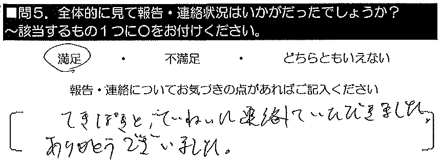 てきぱきとていねいに連絡していただきました。