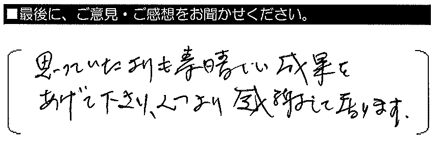 思っていたよりも素晴らしい成果をあげて下さり、心より感謝して居ります。