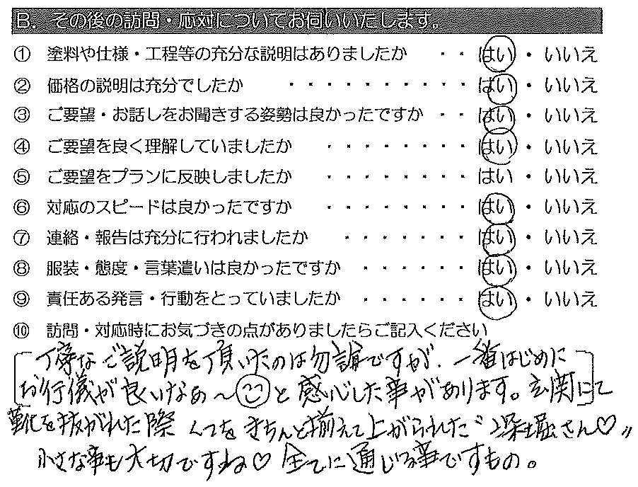 丁寧な説明を頂いたのはもちろんですが、一番はじめに