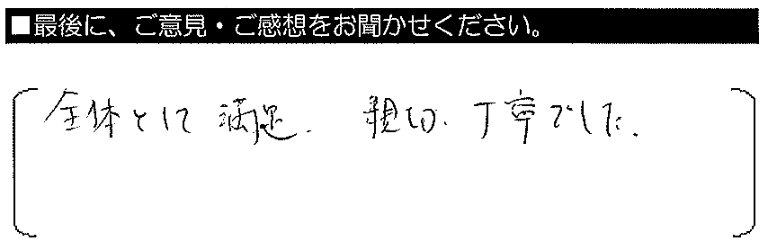 全体として満足。親切・丁寧でした。