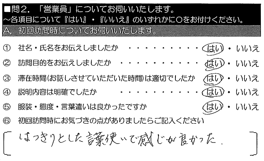 はっきりとした言葉づかいで感じが良かった。