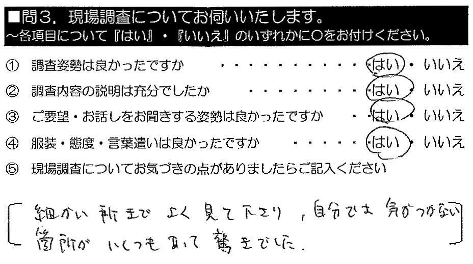 細かい所までよく見て下さり、自分では気が付かない箇所がいくつもあって驚きでした。