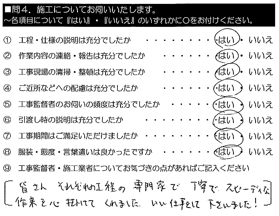 皆さんそれぞれの工程の専門家で、丁寧で