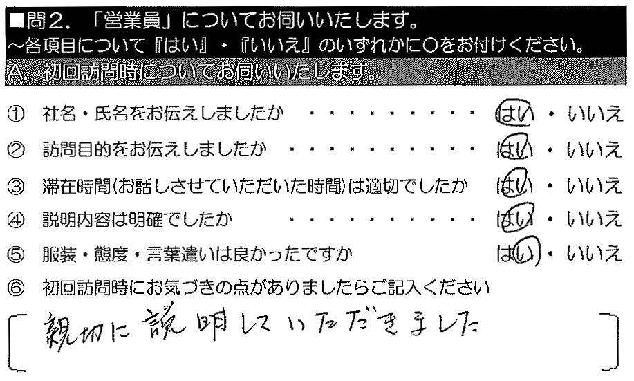 親切に説明していただきまいした。