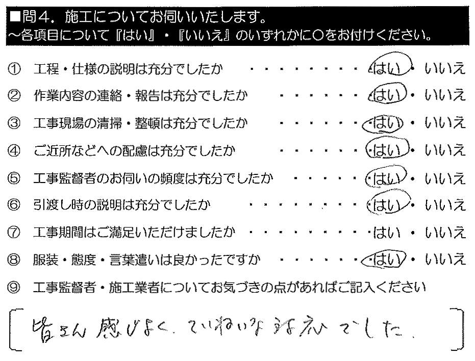 皆さん感じよく、ていねいな対応でした。