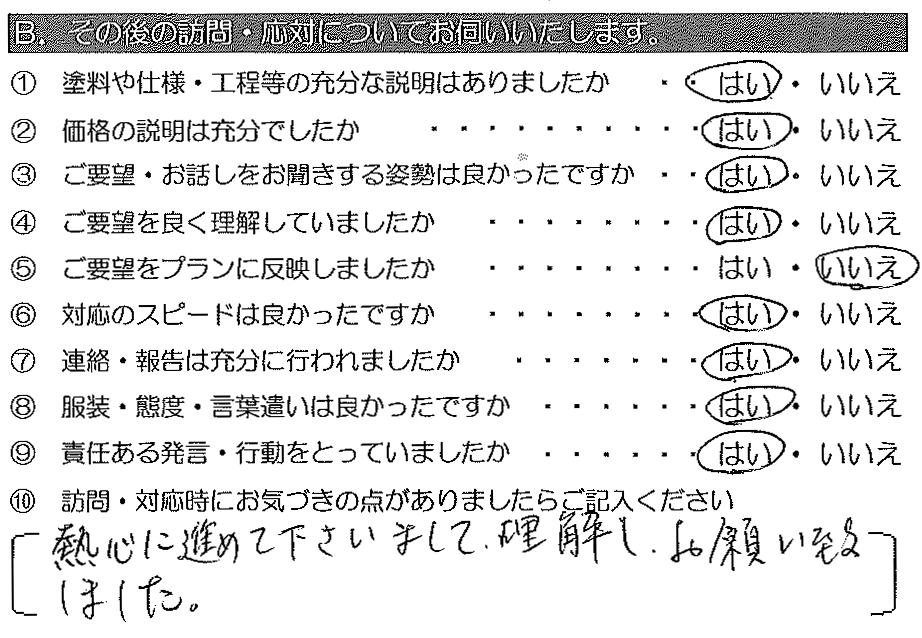 熱心に勧めて下さいまして、理解しお願い致しました。