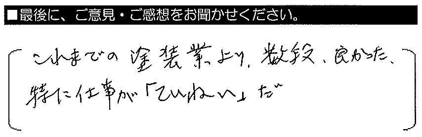 これまでの塗装業より数段良かった。特に仕事がていねいだ。