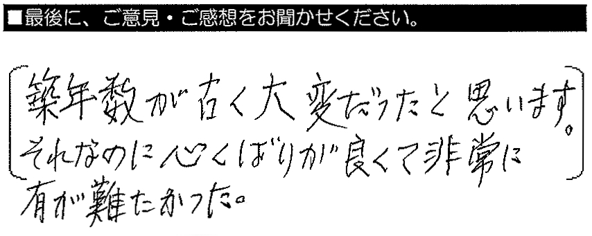 築年数が古く大変だったと思います。それなのに心配りが良くて非常に有り難かった