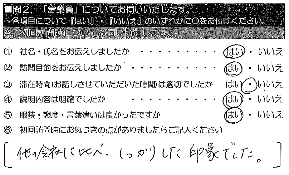 他の会社に比べ、しっかりした印象でした。