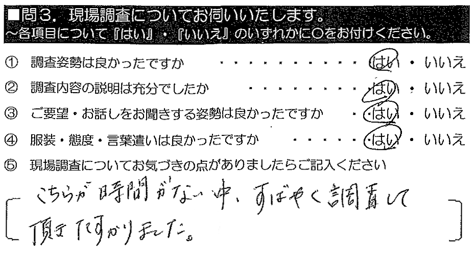 こちらが時間がない中、すばやく調査して頂き助かりました。