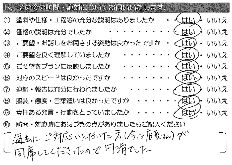 過去にご対応いただいた方（今は店長さん）