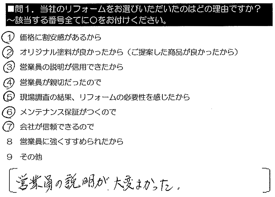 営業員の説明が大変よかった。