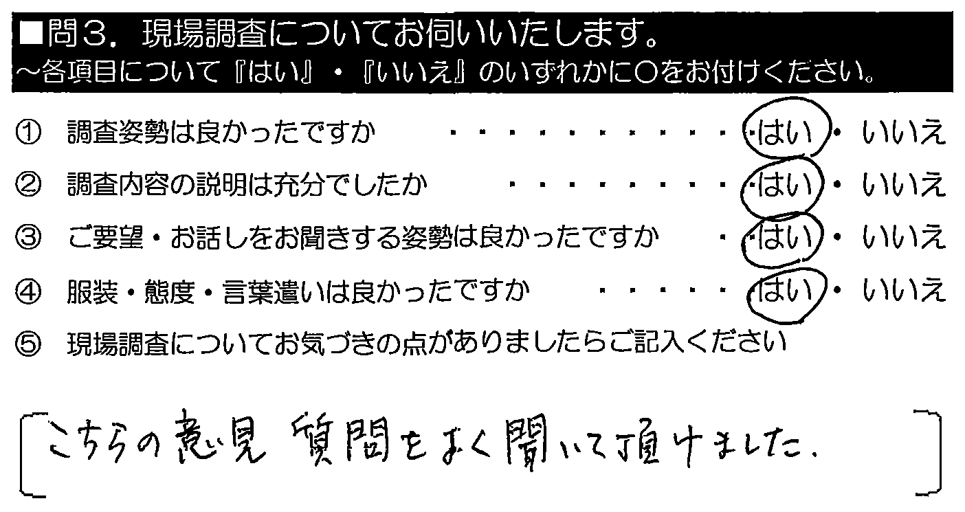 こちらの意見・質問をよく聞いて頂けました。