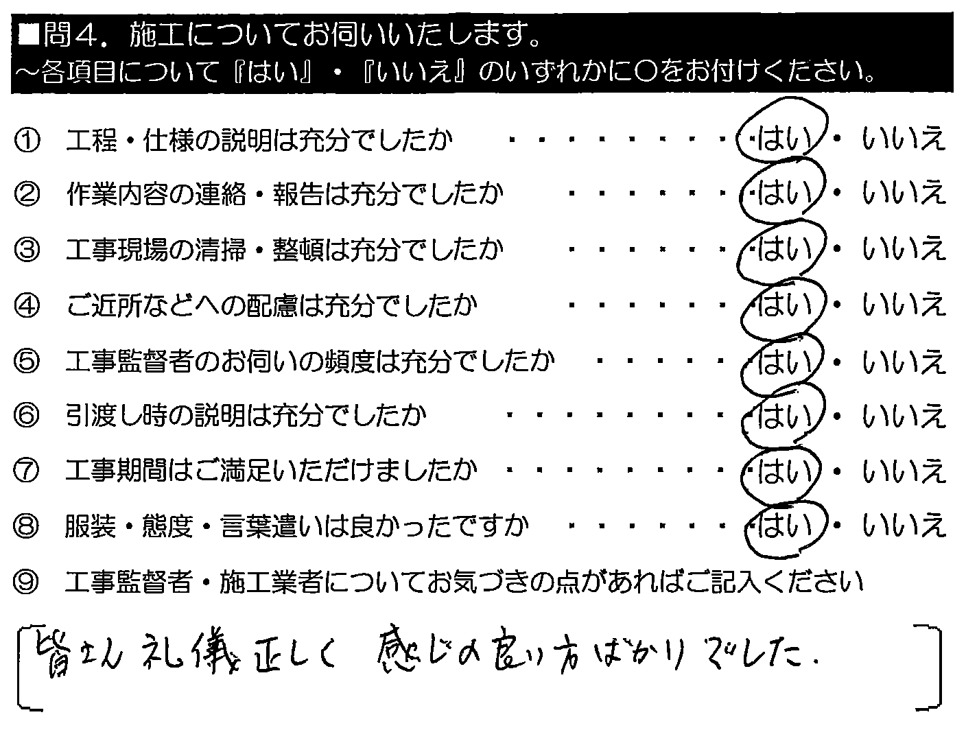 皆さん礼儀正しく、感じの良い方ばかりでした。