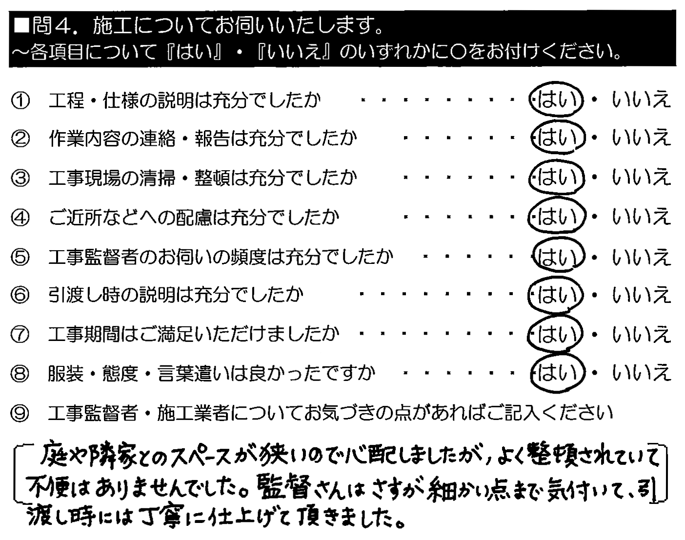 庭や隣家とのスペースが狭いので心配しましたが、よく整頓されていて不便はあ