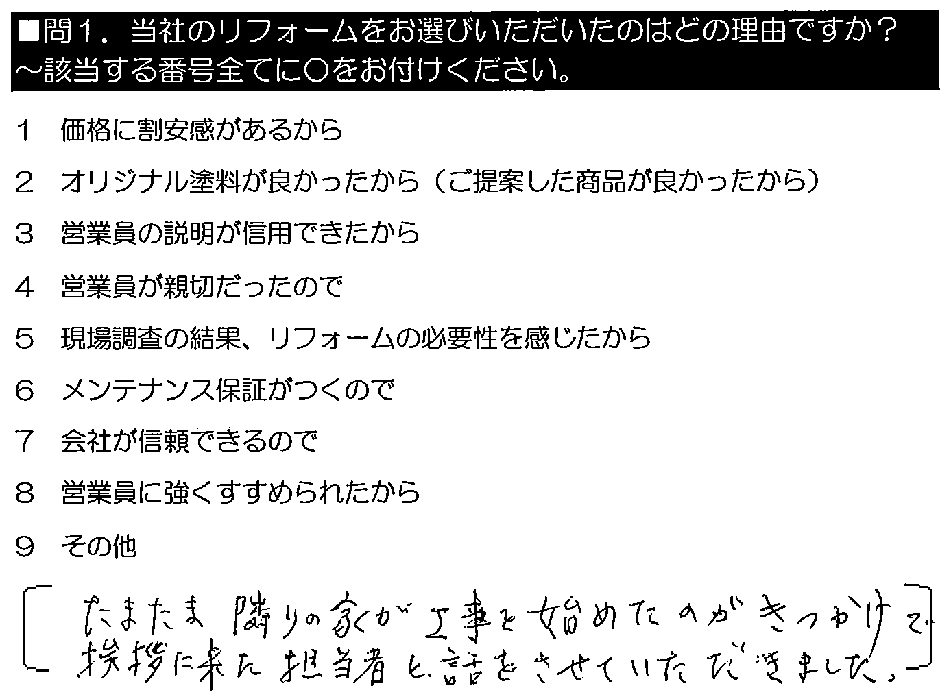 たまたま隣りの家が工事を始めたのがきっかけで、挨拶に来た担当者と話をさせていただきました。