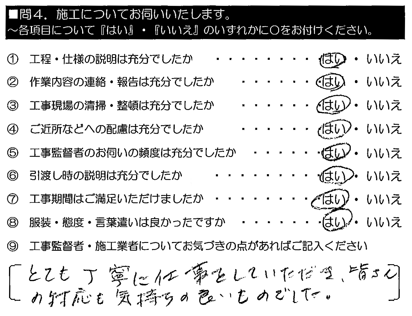 とても丁寧に仕事をしていただき、皆さんの対応も気持ちの良いものでした。