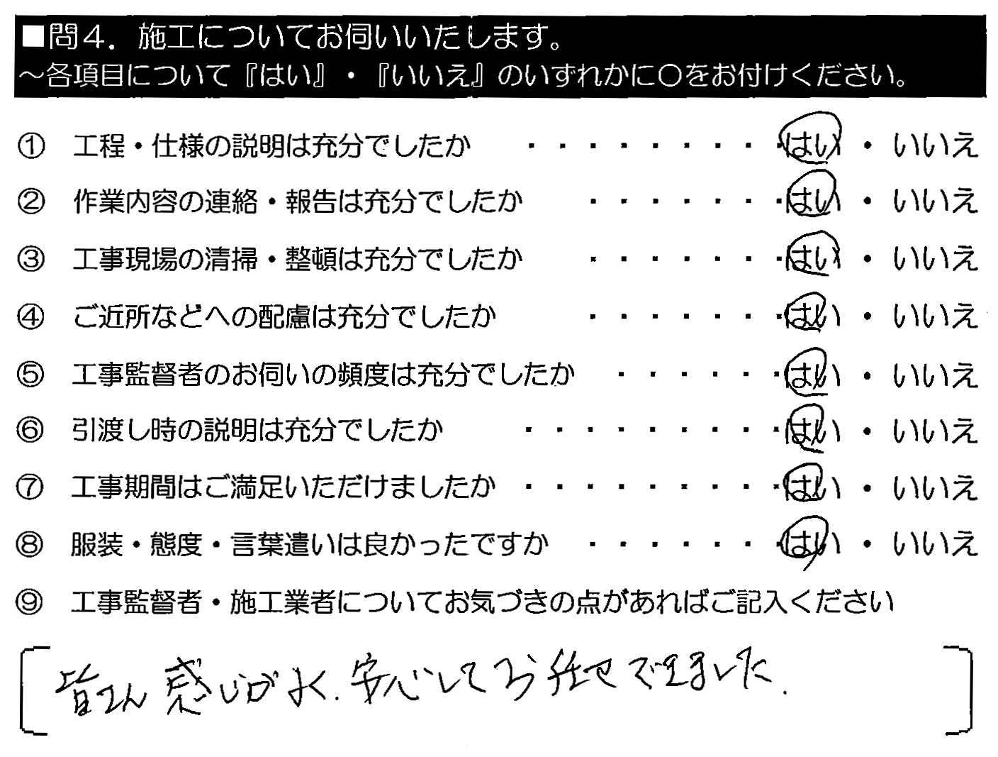 皆さん感じがよく、安心してお任せできました。