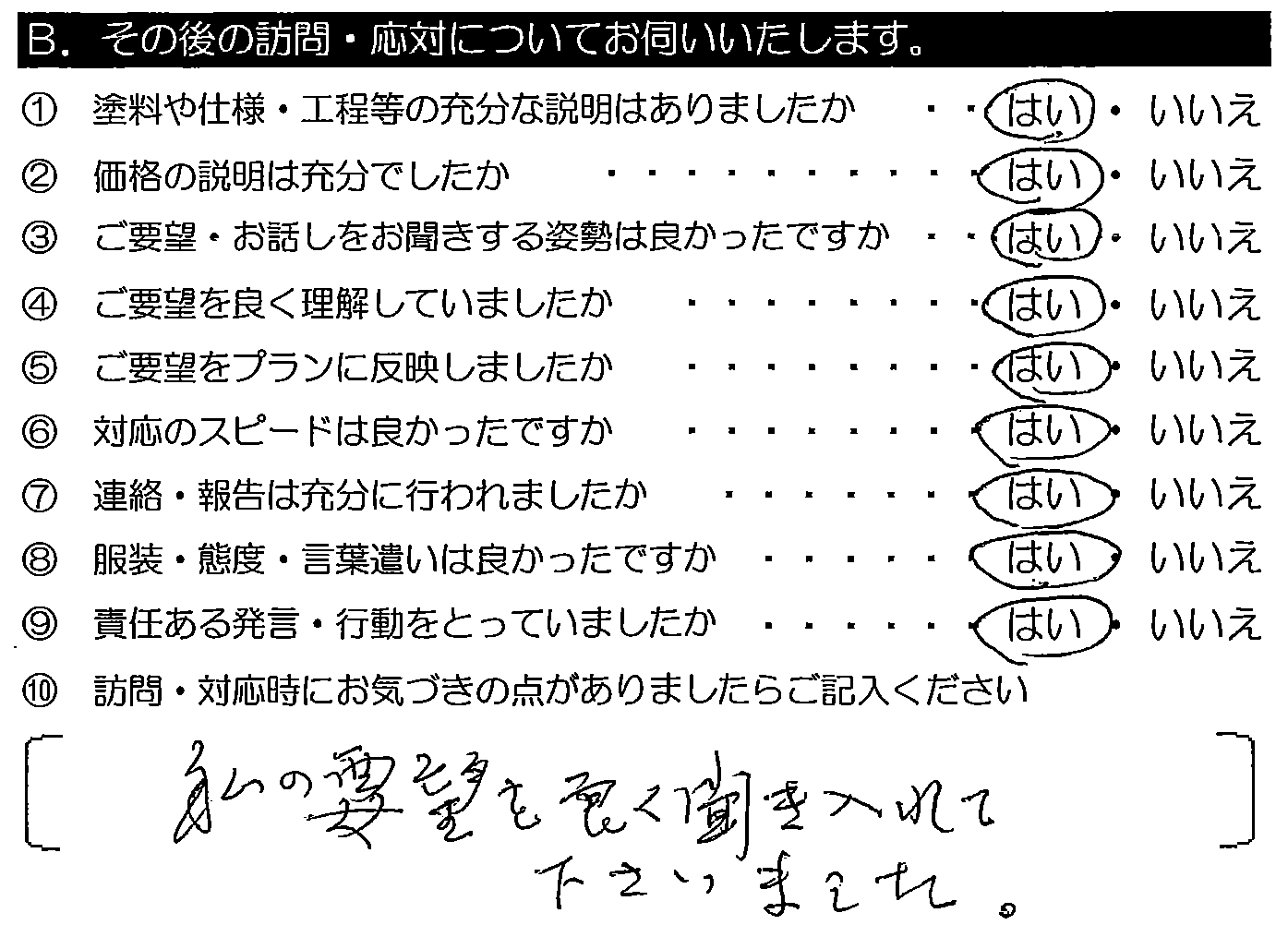 私の要望を良く聞き入れてくださいました。