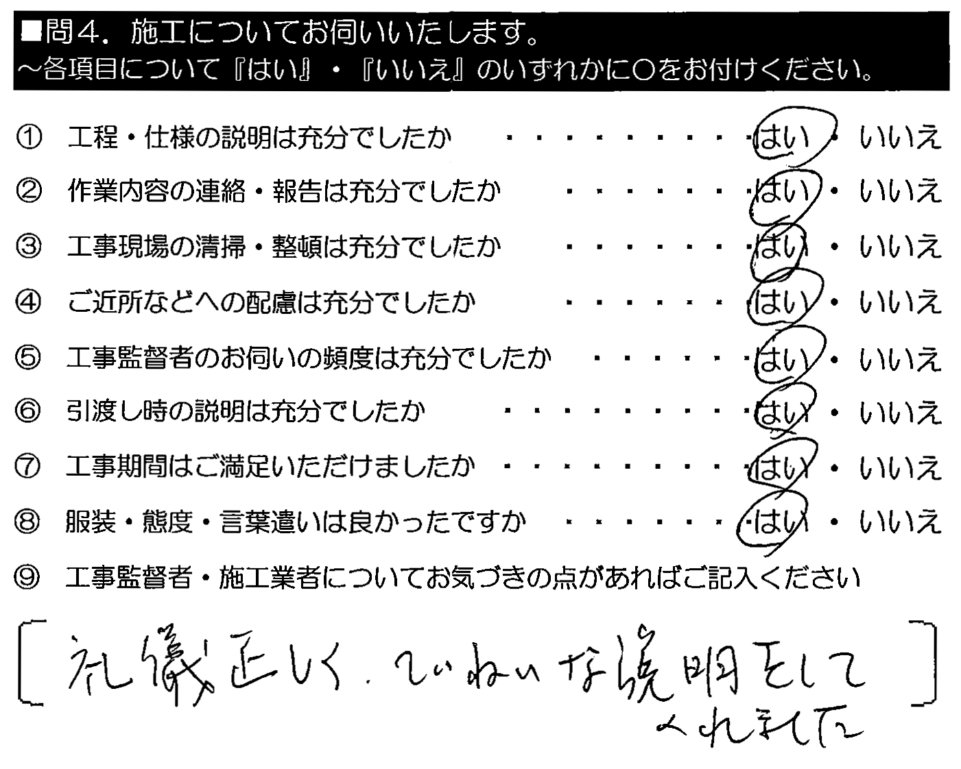 工事の様子を何度も現場監督の青柳様が見に来られ、有り難かったです。