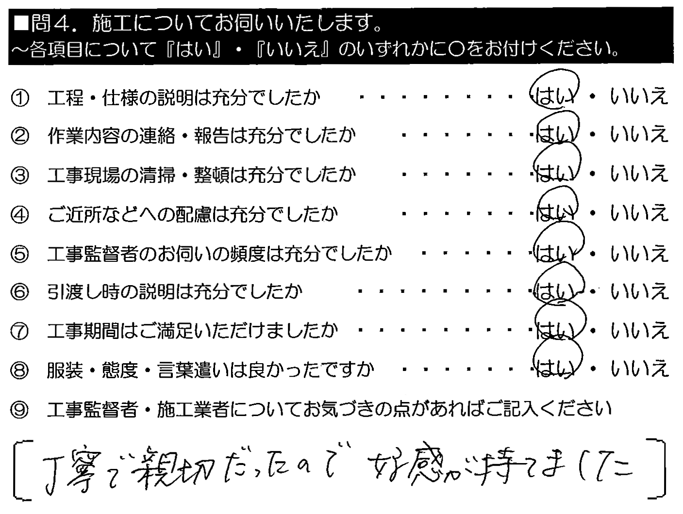 丁寧で親切だったので、好感が持てました。