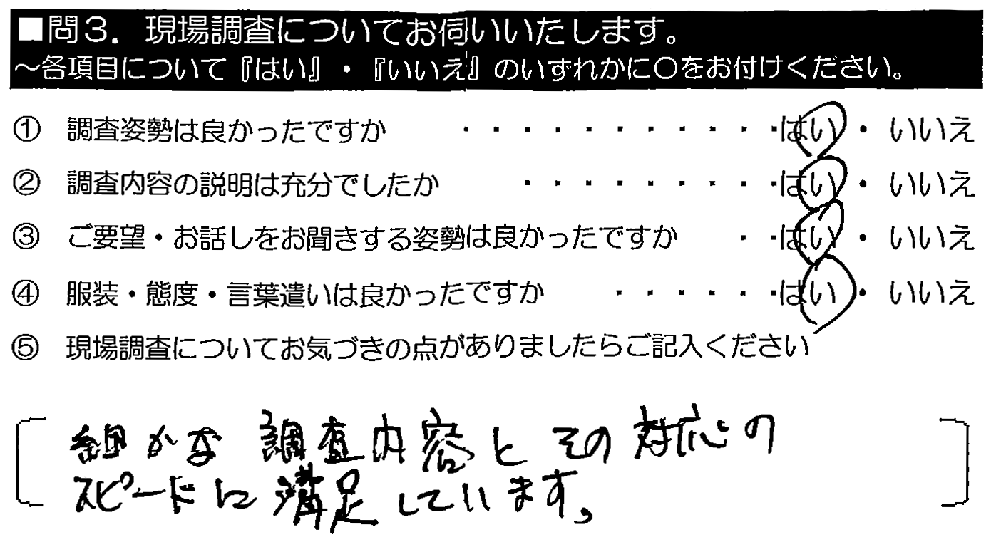 細かな調査内容とその対応のスピードに満足しています。