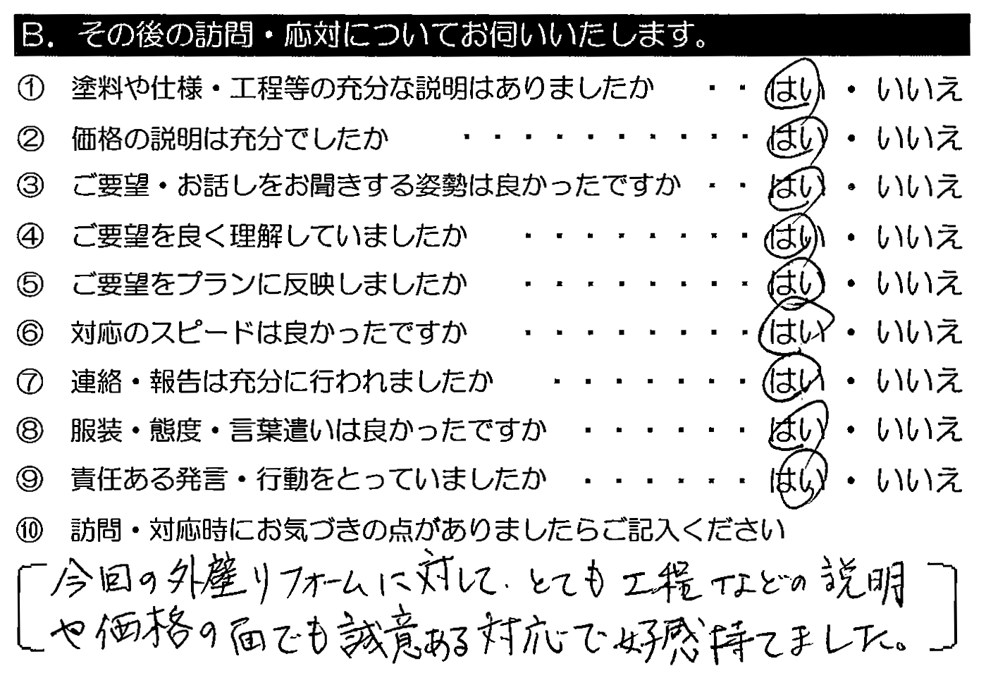 今回の外壁リフォームに対して、とても工程など