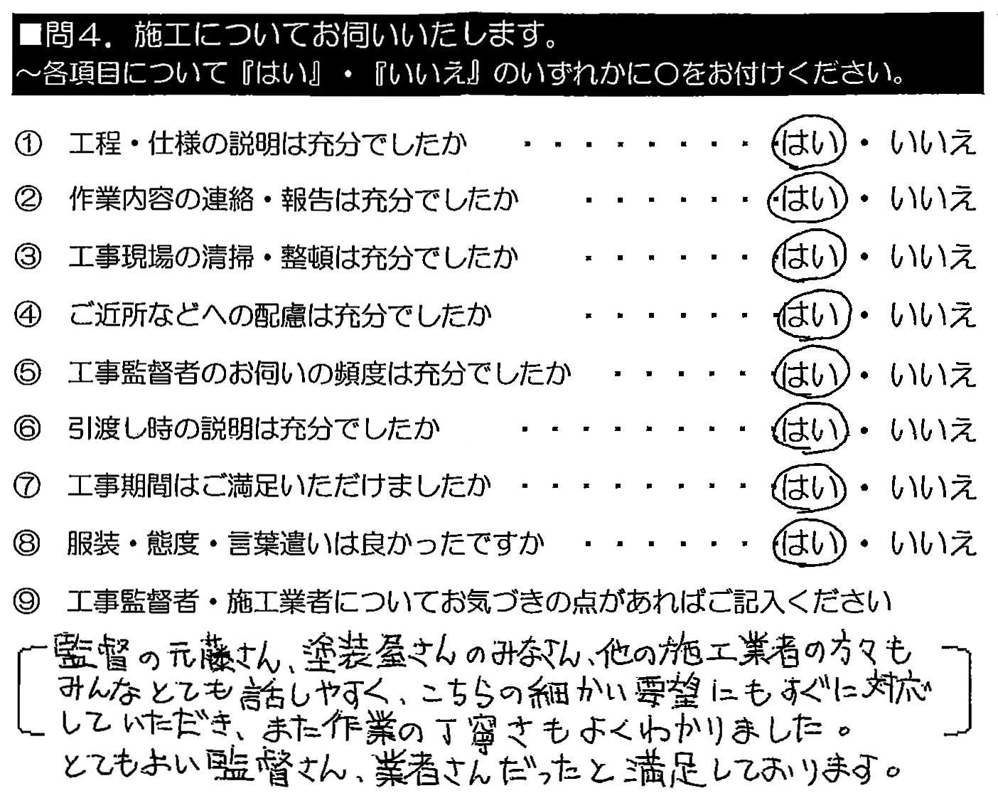 監督の元藤さん、塗装屋さんのみなさん、他の施工業者の方々もみんなとても