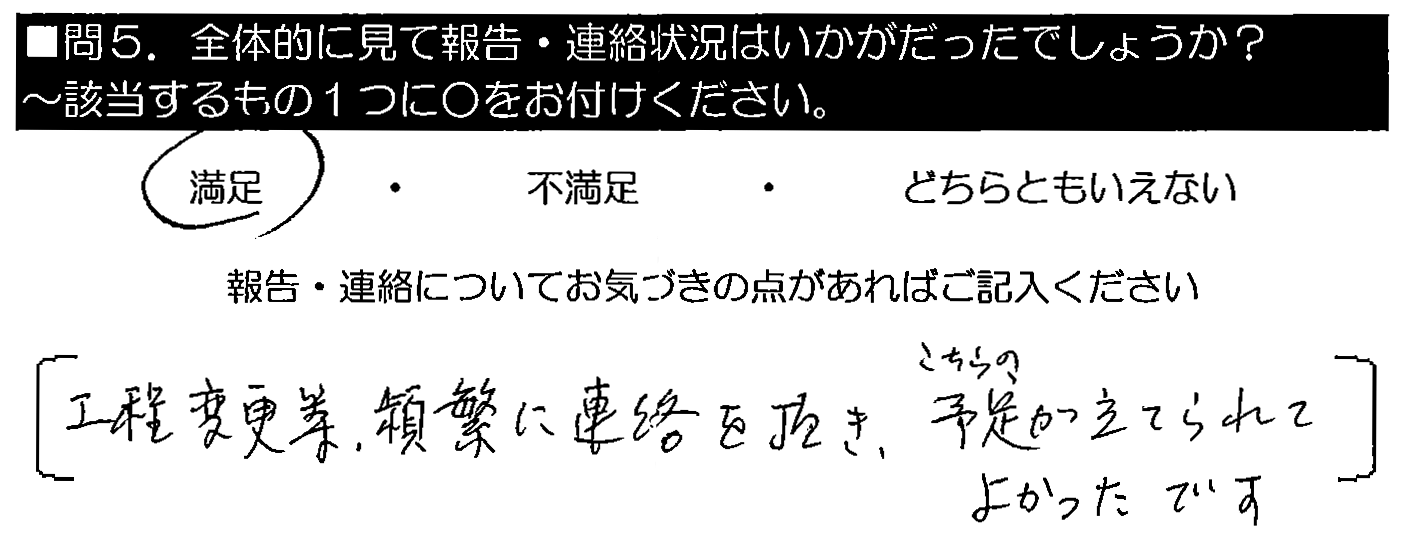 工程変更等、頻繁に連絡を頂き、こちらの予定が立てられてよかったです。