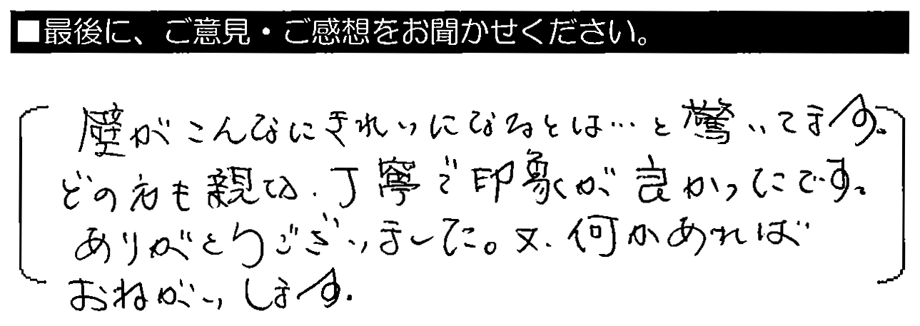 壁がこんなにきれいになるとは・・と驚いています。