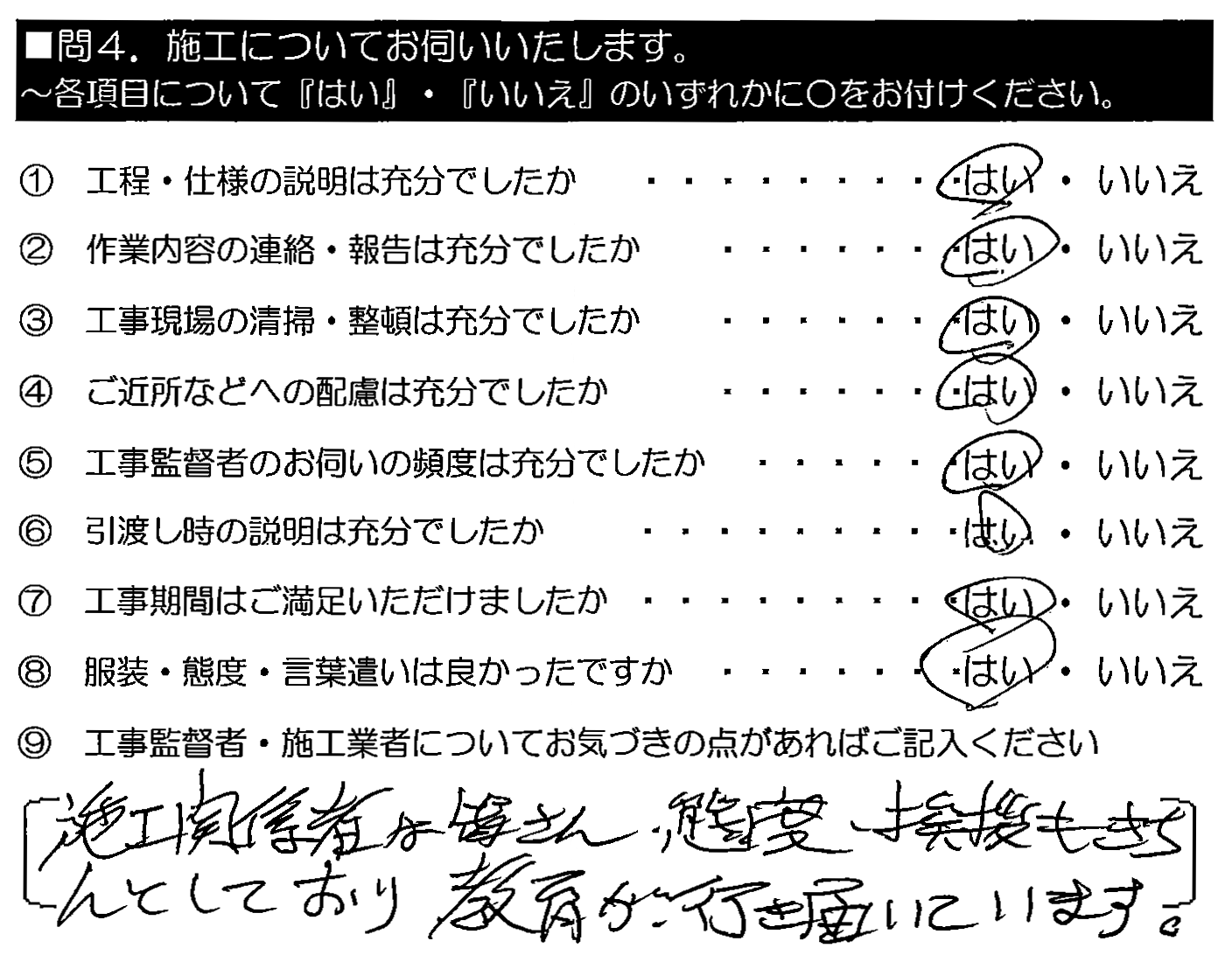 施工関係者は皆さん態度・挨拶もきちんとしており、教育が