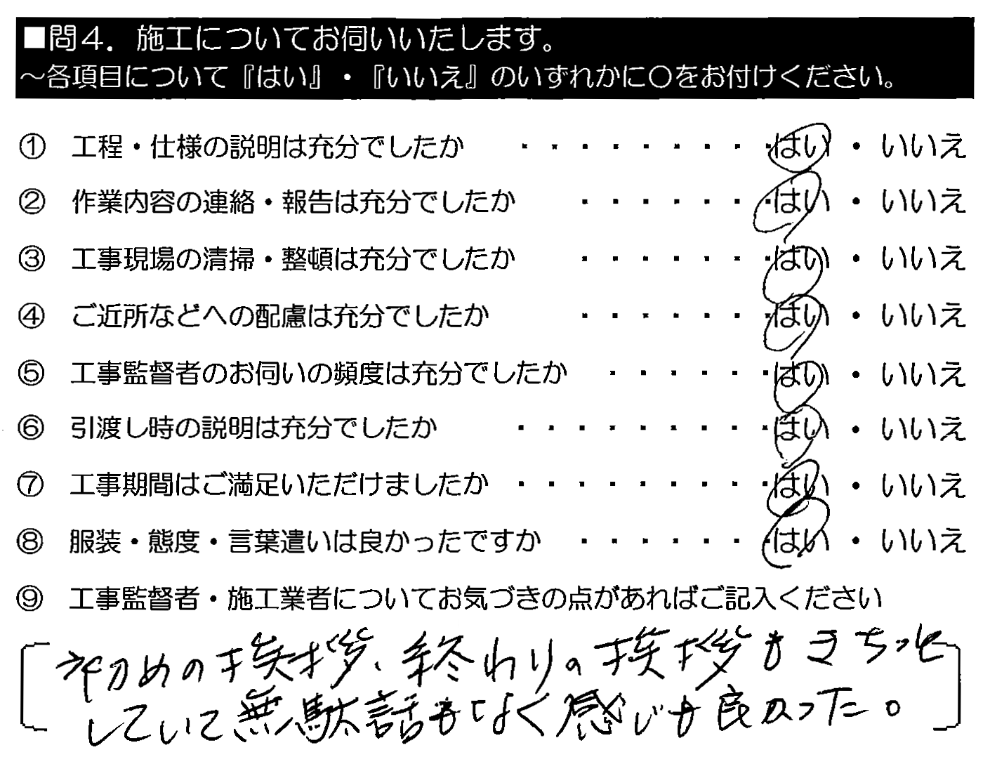 初めての挨拶・終わりの挨拶もきちっとしていて、無駄話もなく感じも