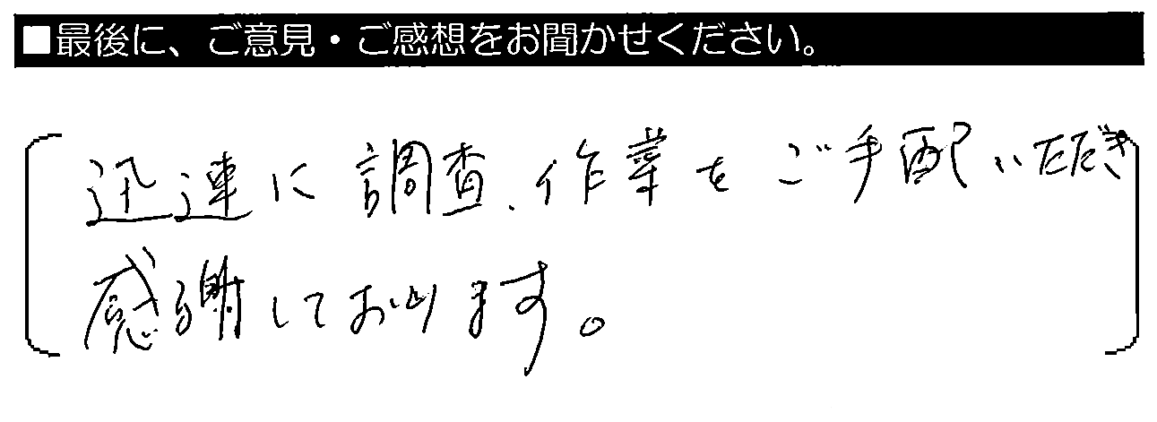 迅速に調査・作業をご手配いただき、感謝しております。