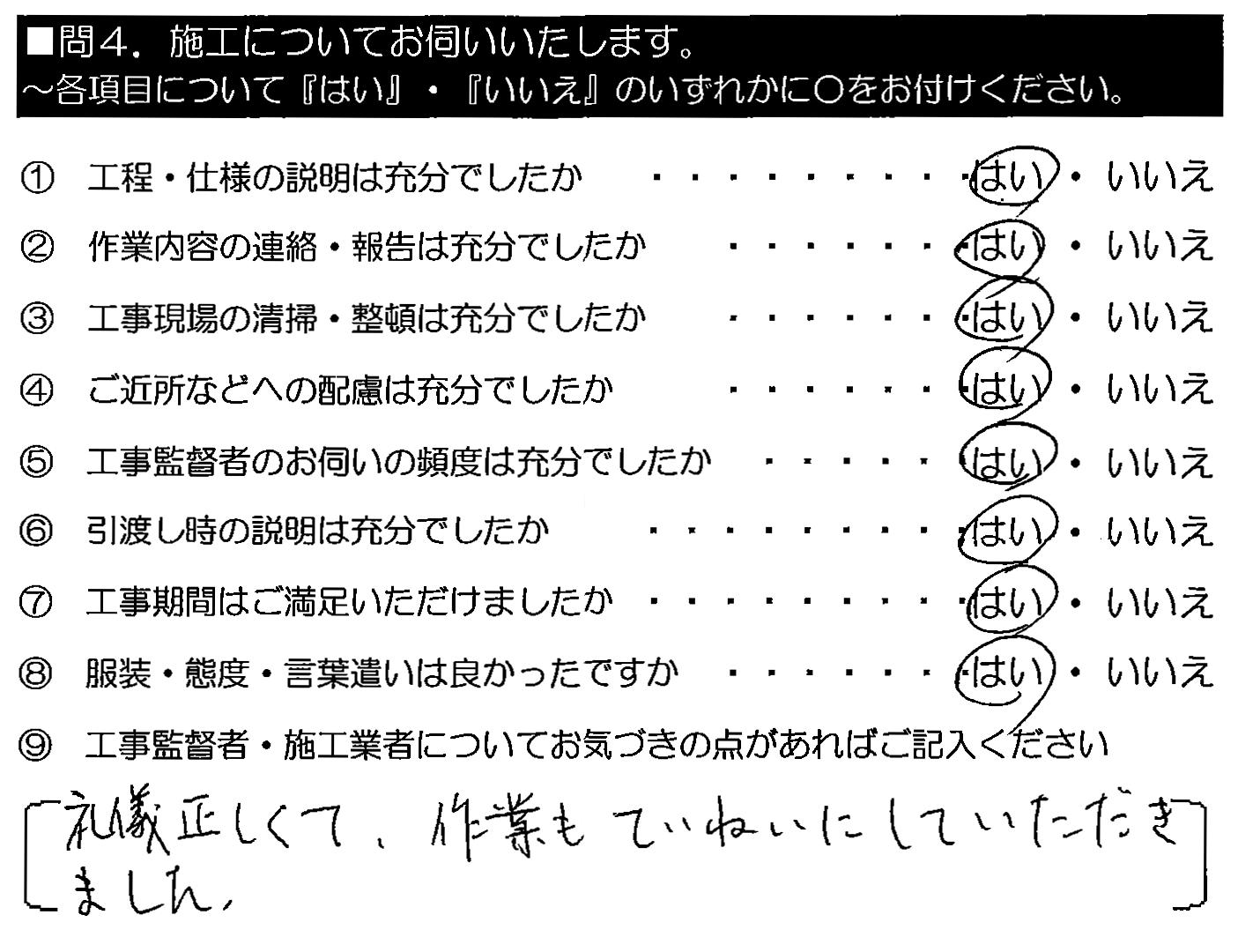 礼儀正しくて、作業もていねいにしていただきました。