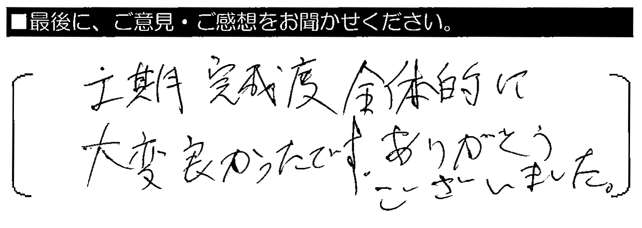 工期・完成度、全体的に大変良かったです。ありがとうございました。