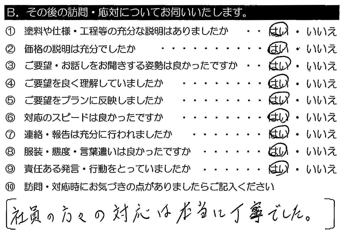 社員の方々の対応は本当に丁寧でした。