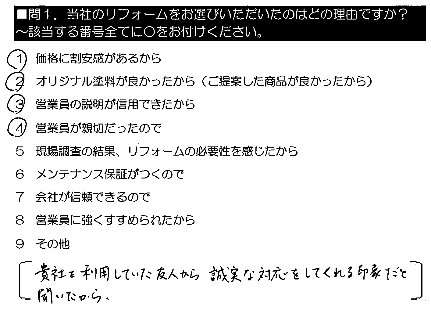 貴社を利用していた友人から、誠実な対応をしてくれる印象だと聞いたから