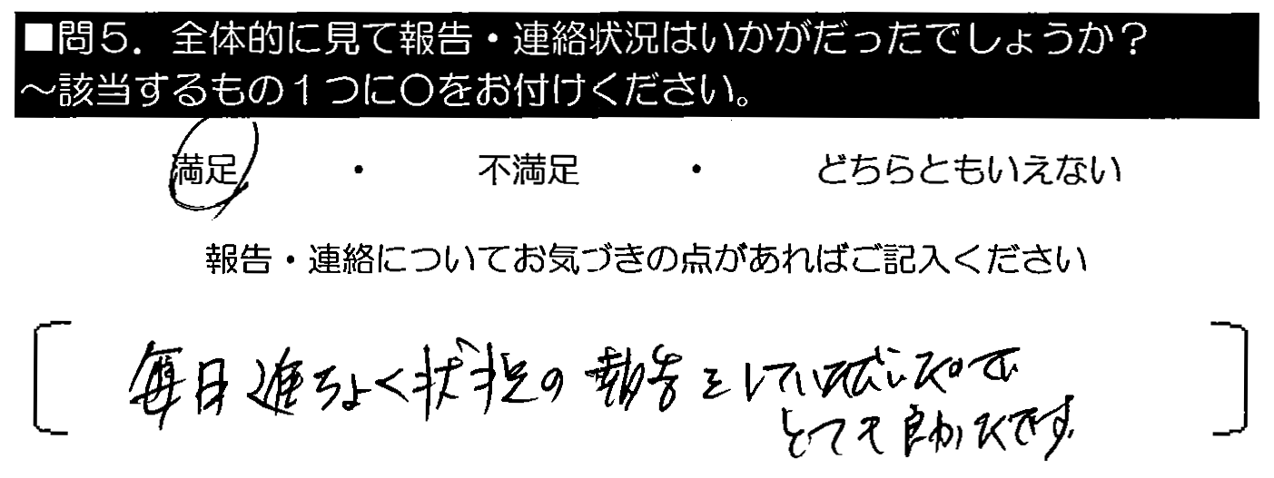 毎日進捗状況の報告をしていただいたので、とても良かったです。