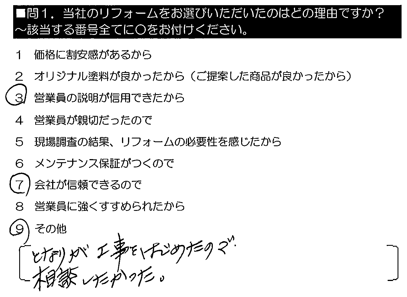 となりが工事をはじめたので、相談したかった。