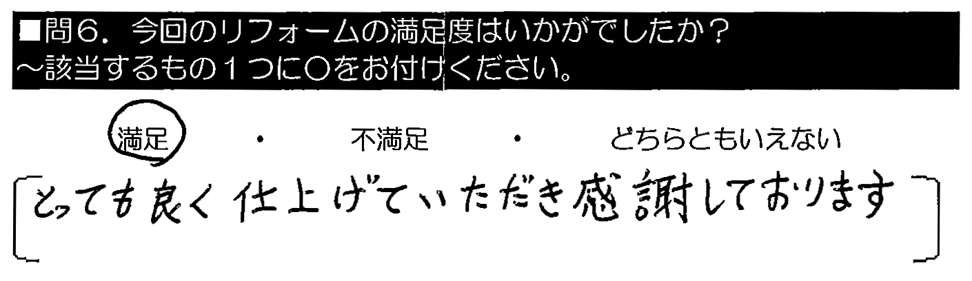 とっても良く仕上げていただき感謝しております。