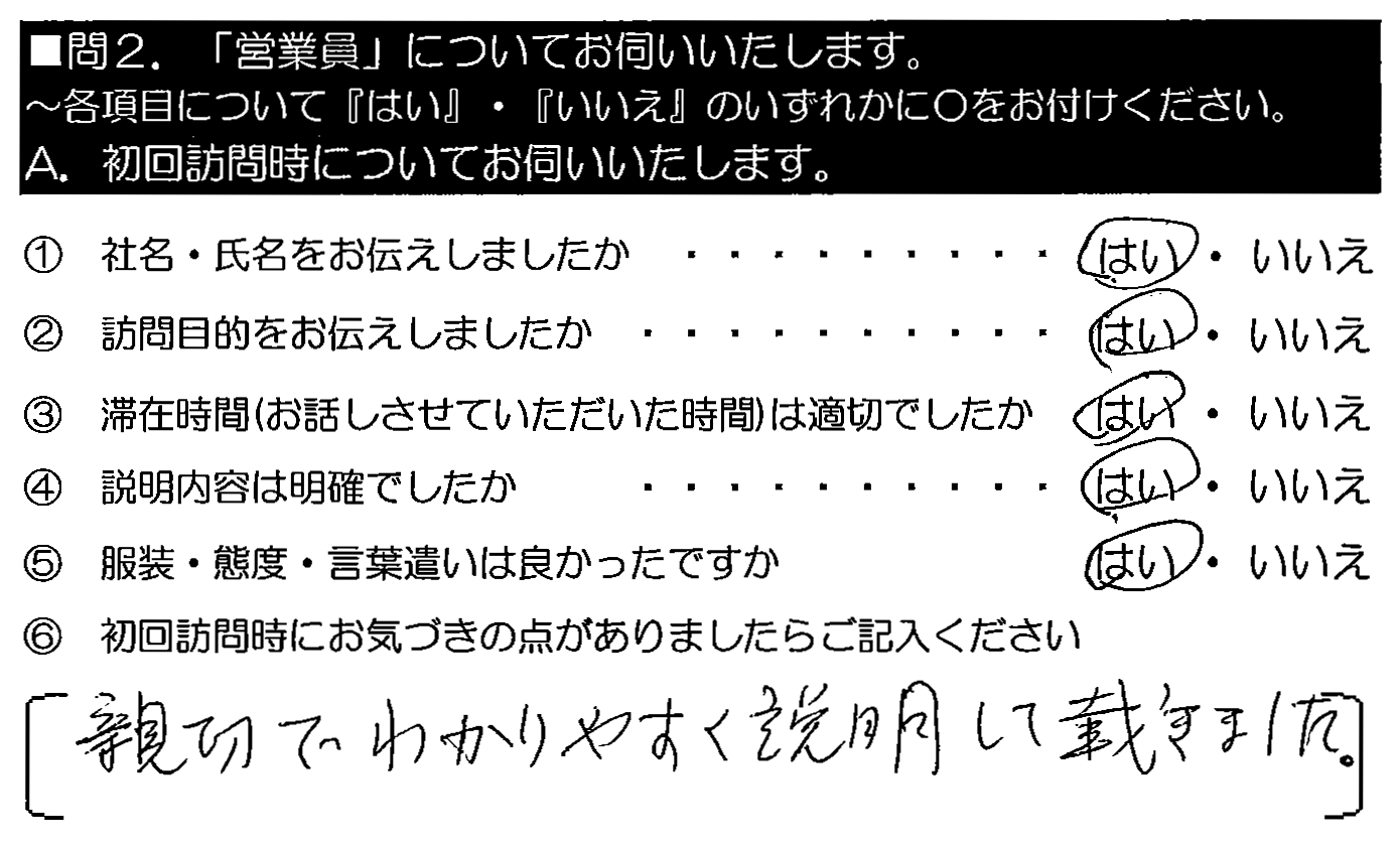 親切でわかりやすく説明して頂きました。