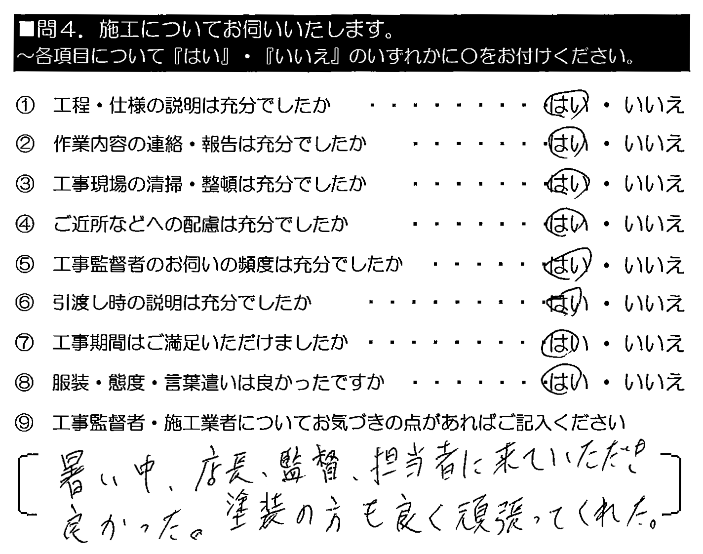 暑い中、店長・監督・担当者に来て頂き良かった。