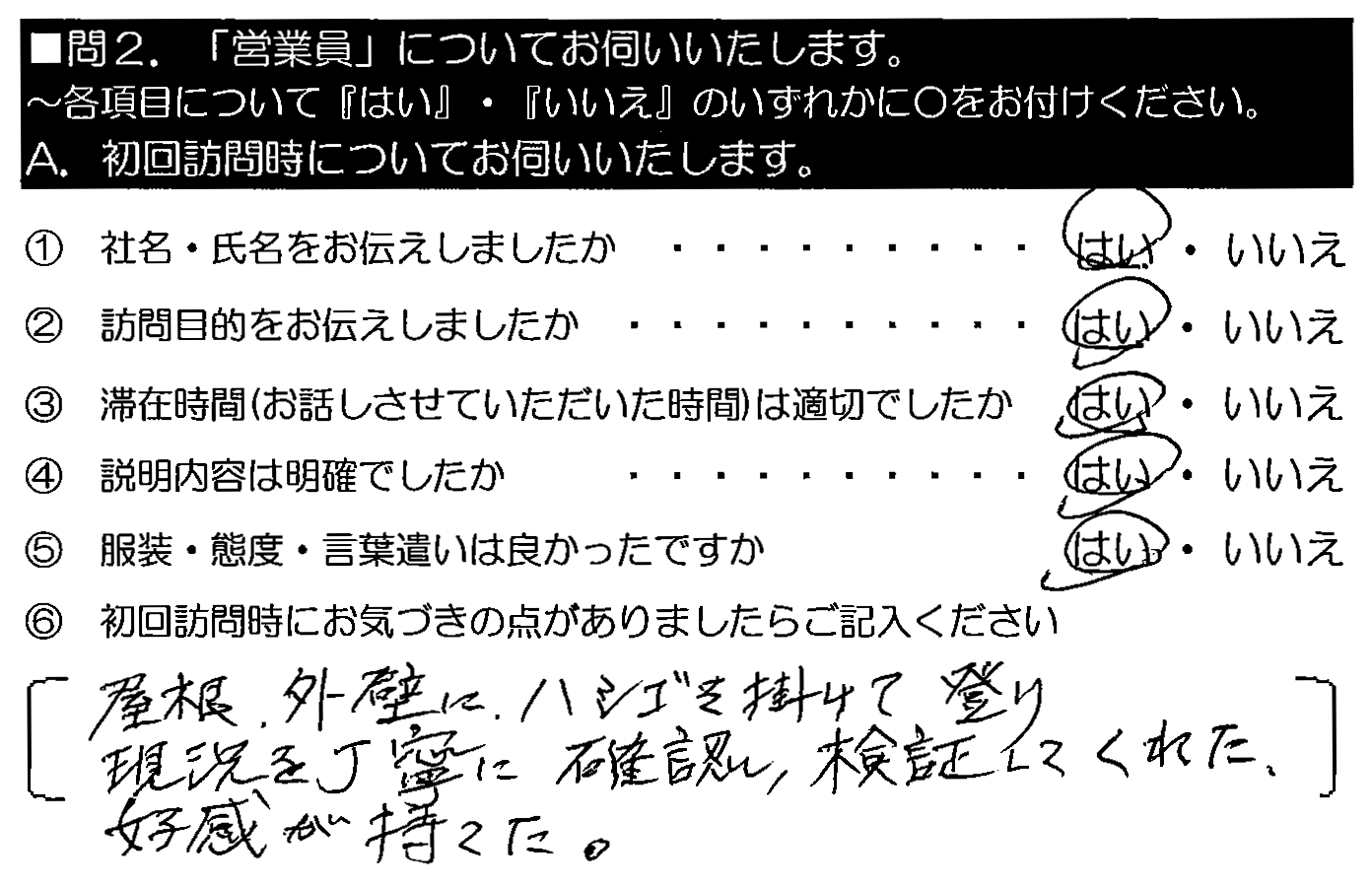 屋根・外壁にハシゴを掛けて登り、現状を丁寧に確認