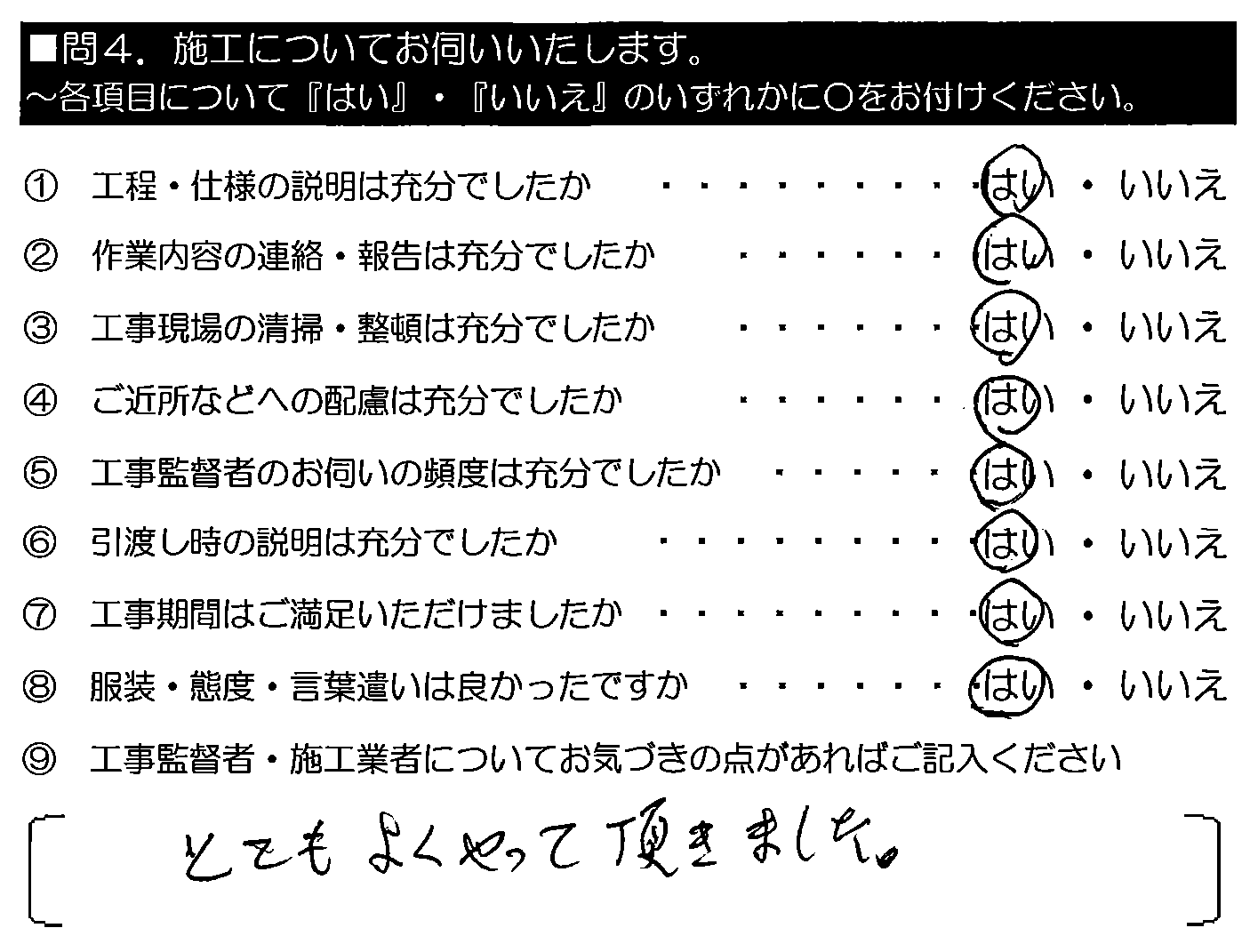 とても良くやって頂きました。