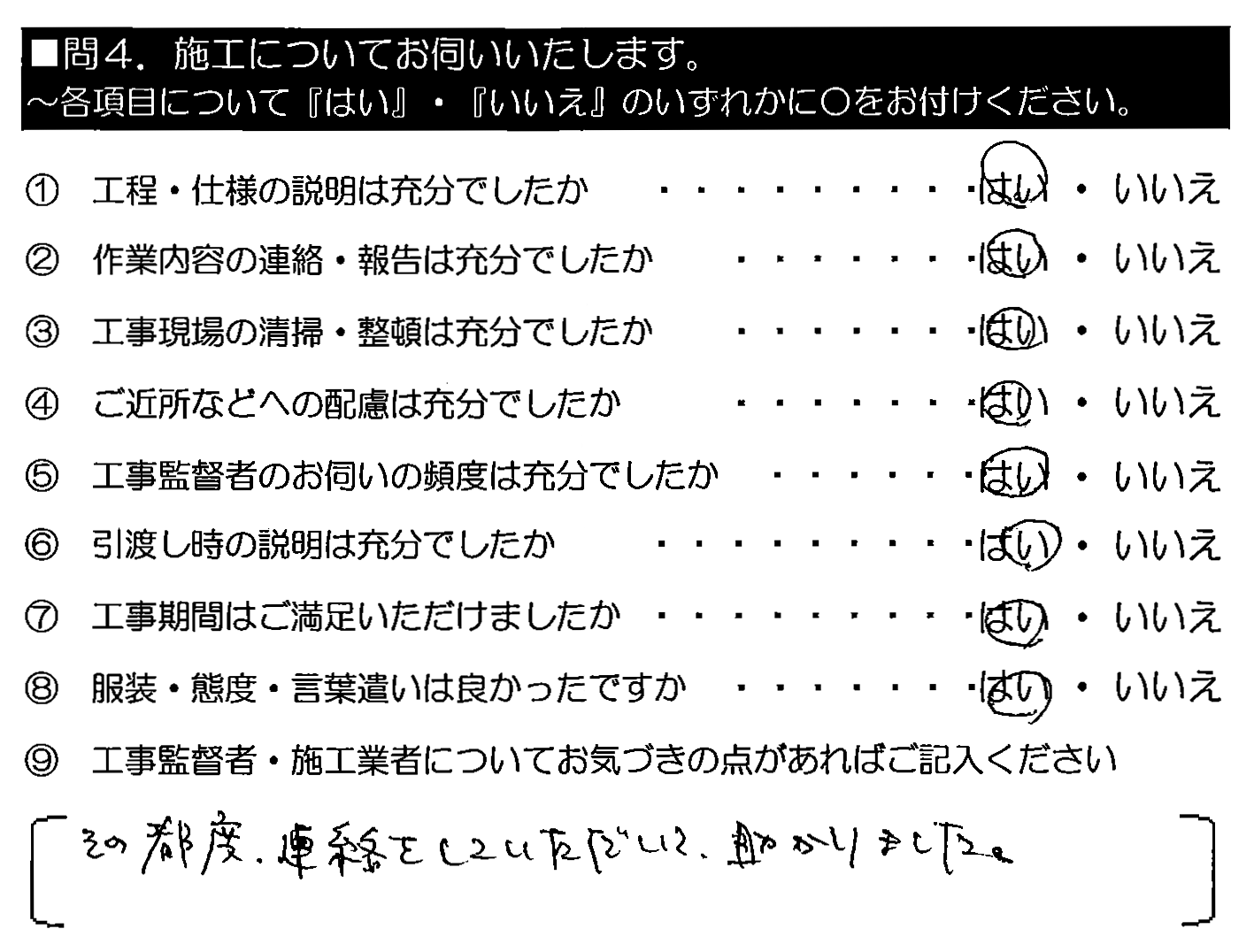 その都度、連絡をしていただいていたすかりました